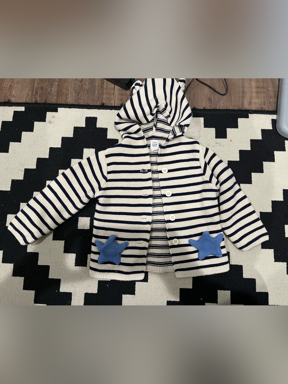 GAP Striped Hooded Jacket in Navy and Cream with Blue Star Pockets